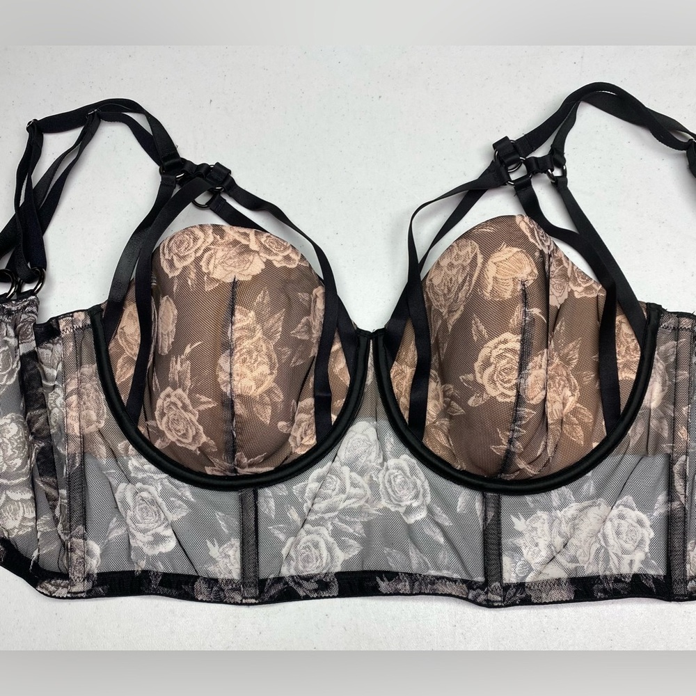 VS BLK FLORAL Long Bra, 36DD *P1080